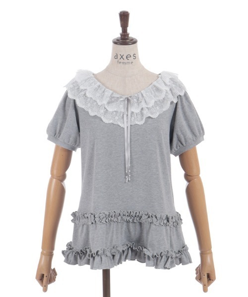 axes femme(アクシーズファム)の「レース襟フリルプルオーバー(Tシャツ/カットソー・レディース・ブラック/杢グレー・FREE)」の18枚目の写真