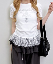 ラインストーン」に該当するレディースのTシャツ/カットソー（ホワイト