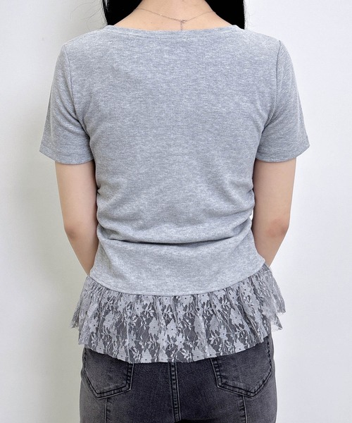INGNI(イング)の「レースレイヤードラインストーンクロスロゴリブトップス(Tシャツ/カットソー・レディース・ブラック/オフホワイト/グレー・M)」の22枚目の写真