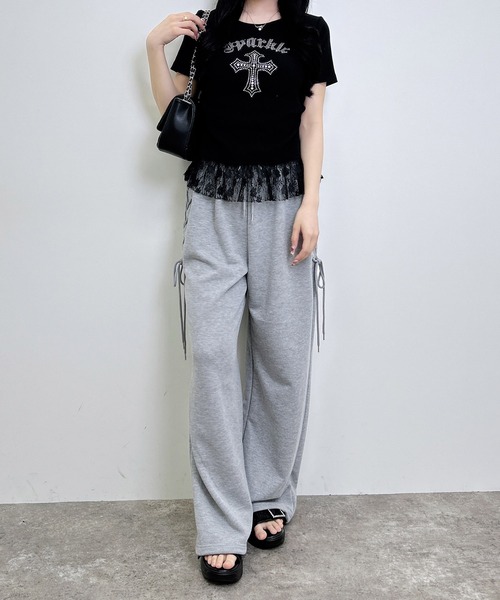 INGNI(イング)の「レースレイヤードラインストーンクロスロゴリブトップス(Tシャツ/カットソー・レディース・ブラック/オフホワイト/グレー・M)」の17枚目の写真
