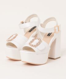 【厚底】ビジューバックルアンクルストラップサンダル 348-WK