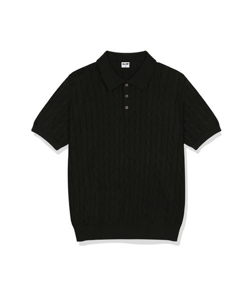 ULIFEZIP（ユーライフジー）の「ミアケーブルボタンカラー半袖ニット4カラー[ULSK_1001]（Tシャツ/カットソー・メンズ・ブラック/ネイビー/グリーン/バーガンディー・SMALL/MEDIUM/LARGE/X-LARGE）」の2枚目の写真