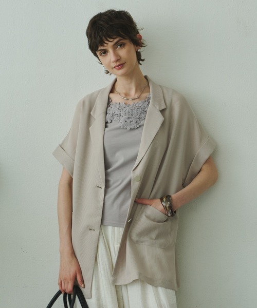 Plumel（プルメル）の「Sheer Mesh French Tailored Gilet / シアーメッシュフレンチテーラードジレ（テーラードジャケット・レディース・ベージュ/ブラック/オフホワイト・MEDIUM）」の3枚目の写真