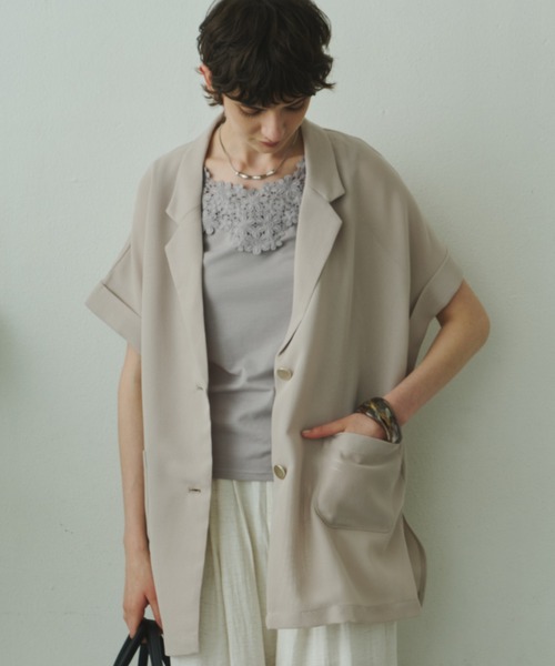 Plumel（プルメル）の「Sheer Mesh French Tailored Gilet / シアーメッシュフレンチテーラードジレ（テーラードジャケット・レディース・ベージュ/ブラック/オフホワイト・MEDIUM）」の19枚目の写真