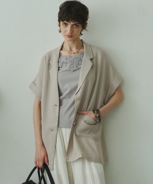 Plumel（プルメル）の「Sheer Mesh French Tailored Gilet / シアーメッシュフレンチテーラードジレ（テーラードジャケット・レディース・ベージュ/ブラック/オフホワイト・MEDIUM）」の21枚目の写真