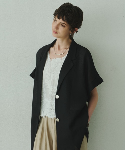 Plumel（プルメル）の「Sheer Mesh French Tailored Gilet / シアーメッシュフレンチテーラードジレ（テーラードジャケット・レディース・ベージュ/ブラック/オフホワイト・MEDIUM）」の7枚目の写真