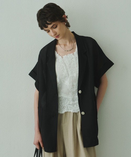 Plumel（プルメル）の「Sheer Mesh French Tailored Gilet / シアーメッシュフレンチテーラードジレ（テーラードジャケット・レディース・ベージュ/ブラック/オフホワイト・MEDIUM）」の8枚目の写真
