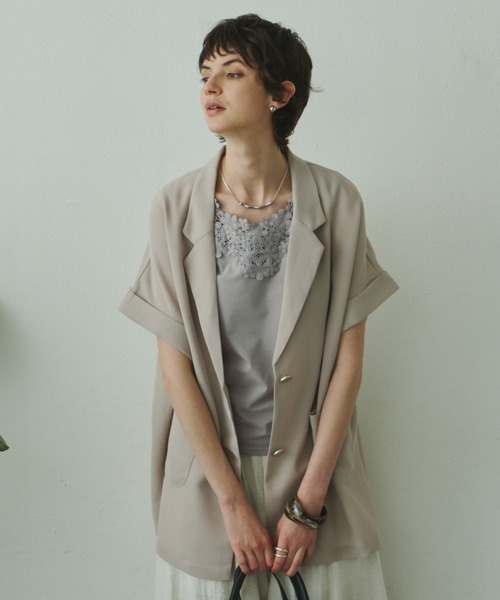 Plumel（プルメル）の「Sheer Mesh French Tailored Gilet / シアーメッシュフレンチテーラードジレ（テーラードジャケット・レディース・ベージュ/ブラック/オフホワイト・MEDIUM）」の16枚目の写真