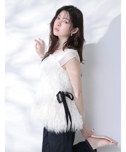 Rirandture(リランドチュール)の「シアーコンビフリンジペプラムトップス(シャツ/ブラウス・レディース・ピンク/ブラック/ホワイト・2/1)」の17枚目の写真