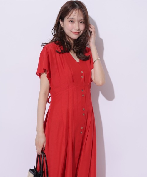 Mystrada(マイストラーダ)の「ゆるタックリネンワンピース(ワンピース・レディース・レッド・38/36/34)」の5枚目の写真