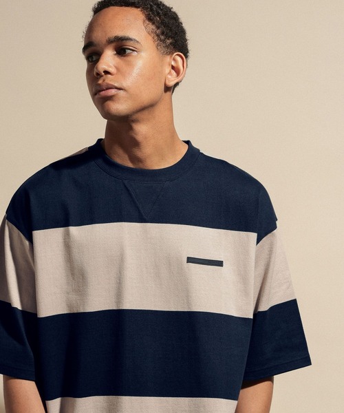 NUMERALS（ヌメラルズ）の「[NUMERALS]STRIPED SHORT SLEEVE T-SHIRT（Tシャツ/カットソー・メンズ・ホワイト/ベージュ・MEDIUM/LARGE）」の2枚目の写真