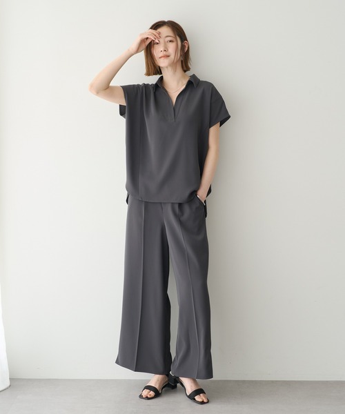YECCA VECCA(イェッカヴェッカ)の「【接触冷感】COOLスキッパーブラウス【セットアップ対応】(シャツ/ブラウス・レディース・アイボリー/チャコールグレー/ブルー・FREE)」の8枚目の写真