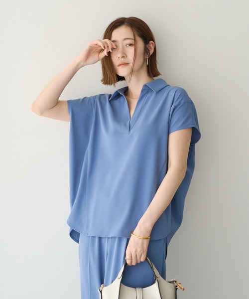 YECCA VECCA(イェッカヴェッカ)の「【接触冷感】COOLスキッパーブラウス【セットアップ対応】(シャツ/ブラウス・レディース・アイボリー/チャコールグレー/ブルー・FREE)」の4枚目の写真