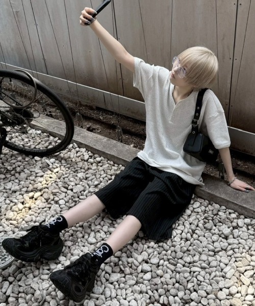 Never mind the XU / Chikashitsu+(ネバーマインド ザ エックスユー / チカシツプラス)の「【nmtc+】stripe slacks shorts (2color) / 【エヌエムティーシープラス】ストライプスラックスハーフパンツ(スラックス・メンズ・グレー/ブラック・ONE SIZE)」の3枚目の写真