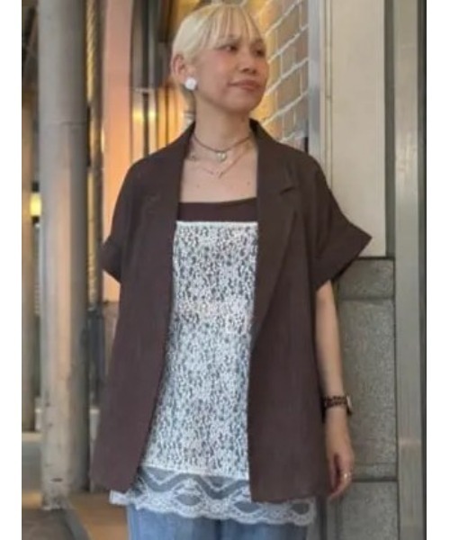 Te chichi(テチチ)の「カラミメッシュジャケット《2026 SUMMER LOOK item》(ノーカラージャケット・レディース・ブラウン/ブラック・F)」の17枚目の写真