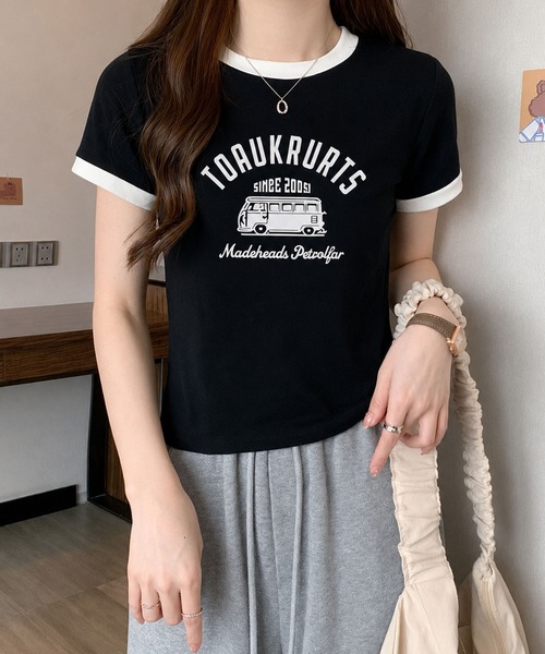 VIBGYOR(ヴィブジョー)の「【EIZZ/アイズ】ナンバリング リンガー ゲームシャツ / クルーネック / ブロークコア(Tシャツ/カットソー・レディース・ブラック/オフホワイト/グレー/ブラウン/ベージュ・FREE)」の3枚目の写真