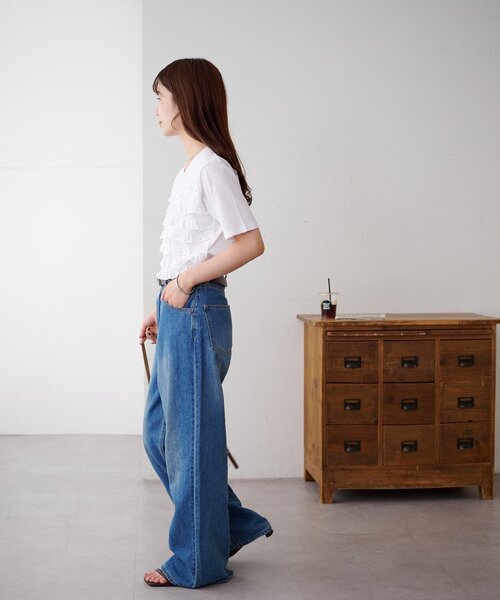 DISCOAT(ディスコート)の「フリルたたきTシャツ(Tシャツ/カットソー・レディース・ブラック/オフホワイト・FREE)」の20枚目の写真