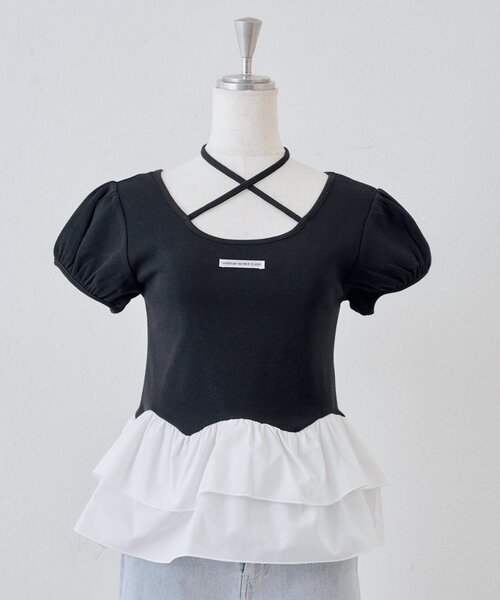 continuer de NICE CLAUP（コンティニューデナイスクラップ）の「フリフリペプラムパフT（Tシャツ/カットソー・レディース・ブラック/オフホワイト/ピンク・FREE）」の12枚目の写真