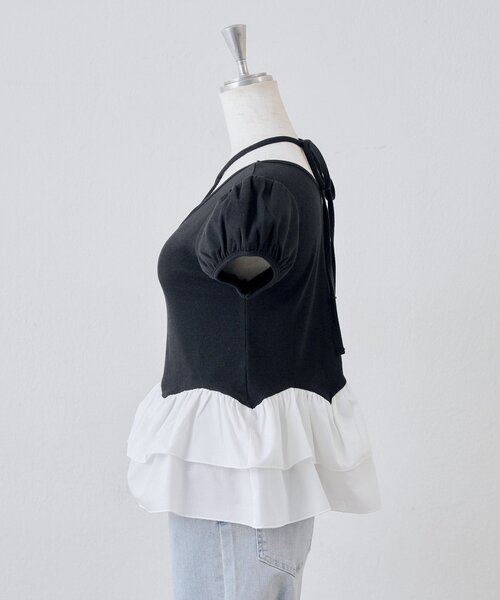 continuer de NICE CLAUP（コンティニューデナイスクラップ）の「フリフリペプラムパフT（Tシャツ/カットソー・レディース・ブラック/オフホワイト/ピンク・FREE）」の13枚目の写真