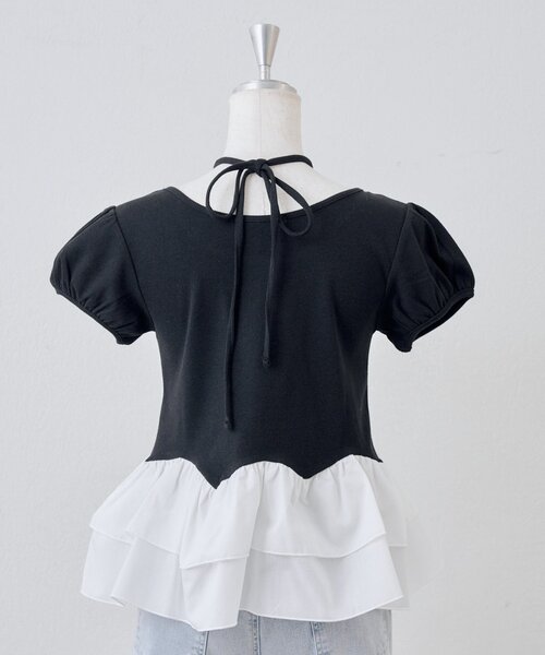 continuer de NICE CLAUP（コンティニューデナイスクラップ）の「フリフリペプラムパフT（Tシャツ/カットソー・レディース・ブラック/オフホワイト/ピンク・FREE）」の14枚目の写真