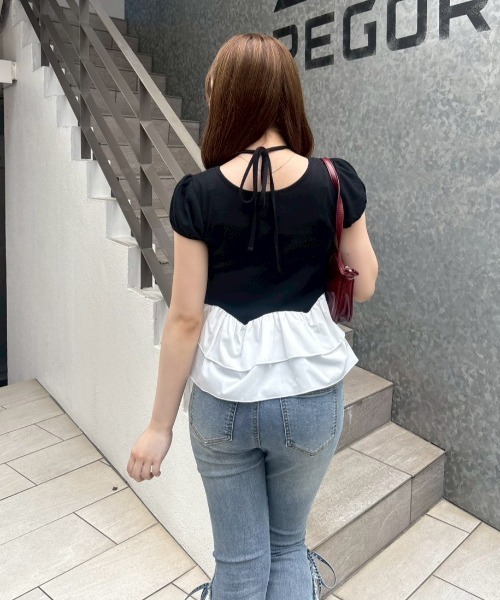 continuer de NICE CLAUP（コンティニューデナイスクラップ）の「フリフリペプラムパフT（Tシャツ/カットソー・レディース・ブラック/オフホワイト/ピンク・FREE）」の7枚目の写真
