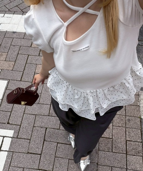 continuer de NICE CLAUP（コンティニューデナイスクラップ）の「フリフリペプラムパフT（Tシャツ/カットソー・レディース・ブラック/オフホワイト/ピンク・FREE）」の20枚目の写真
