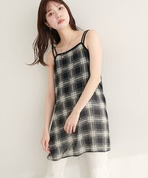 シアーオンブレチェックチュニックキャミ
