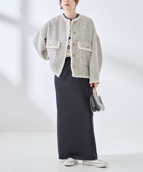 journal standard L'essage（ジャーナルスタンダードレサージュ）の「《追加》GIOLICA ツイード D/Sジャケット（ノーカラージャケット・レディース・ホワイト系その他・FREE）」の2枚目の写真