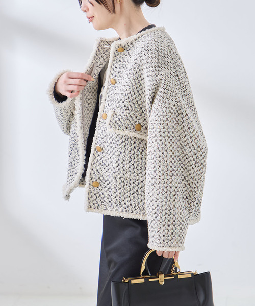 journal standard L'essage（ジャーナルスタンダードレサージュ）の「《追加》GIOLICA ツイード D/Sジャケット（ノーカラージャケット・レディース・ホワイト系その他・FREE）」の3枚目の写真