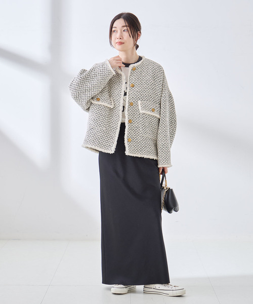 journal standard L'essage（ジャーナルスタンダードレサージュ）の「《追加》GIOLICA ツイード D/Sジャケット（ノーカラージャケット・レディース・ホワイト系その他・FREE）」の5枚目の写真