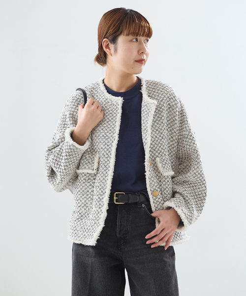 journal standard L'essage（ジャーナルスタンダードレサージュ）の「《追加》GIOLICA ツイード D/Sジャケット（ノーカラージャケット・レディース・ホワイト系その他・FREE）」の8枚目の写真