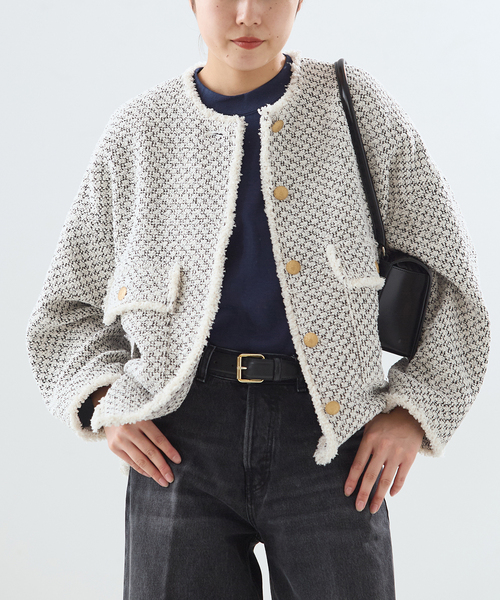 journal standard L'essage（ジャーナルスタンダードレサージュ）の「《追加》GIOLICA ツイード D/Sジャケット（ノーカラージャケット・レディース・ホワイト系その他・FREE）」の9枚目の写真