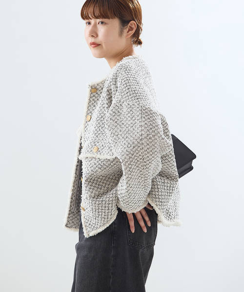 journal standard L'essage（ジャーナルスタンダードレサージュ）の「《追加》GIOLICA ツイード D/Sジャケット（ノーカラージャケット・レディース・ホワイト系その他・FREE）」の10枚目の写真