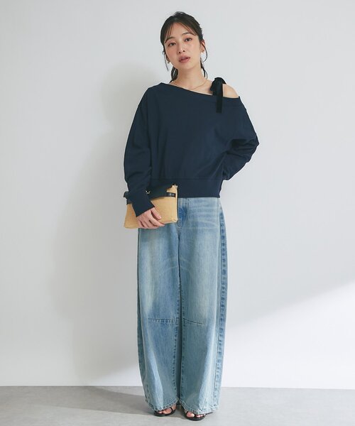 La boutique BonBon(ラブティックボンボン)の「【復刻】ミニ裏毛オフショルプルオーバー(Tシャツ/カットソー・レディース・ネイビー/ライトグレー・FREE)」の5枚目の写真