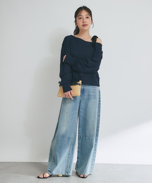 La boutique BonBon(ラブティックボンボン)の「【復刻】ミニ裏毛オフショルプルオーバー(Tシャツ/カットソー・レディース・ネイビー/ライトグレー・FREE)」の6枚目の写真