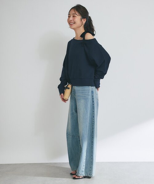 La boutique BonBon(ラブティックボンボン)の「【復刻】ミニ裏毛オフショルプルオーバー(Tシャツ/カットソー・レディース・ネイビー/ライトグレー・FREE)」の7枚目の写真