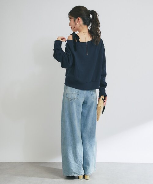 La boutique BonBon(ラブティックボンボン)の「【復刻】ミニ裏毛オフショルプルオーバー(Tシャツ/カットソー・レディース・ネイビー/ライトグレー・FREE)」の8枚目の写真
