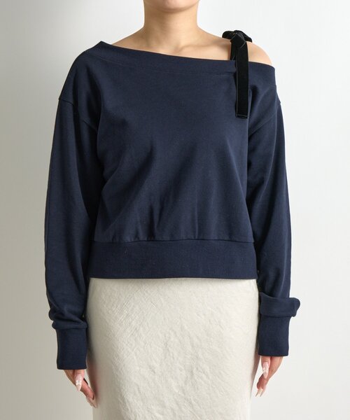 La boutique BonBon(ラブティックボンボン)の「【復刻】ミニ裏毛オフショルプルオーバー(Tシャツ/カットソー・レディース・ネイビー/ライトグレー・FREE)」の10枚目の写真