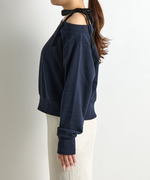 La boutique BonBon(ラブティックボンボン)の「【復刻】ミニ裏毛オフショルプルオーバー(Tシャツ/カットソー・レディース・ネイビー/ライトグレー・FREE)」の11枚目の写真