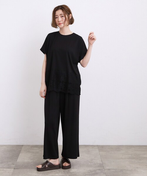 grove(グローブ)の「【持続冷感/SET UP可】ひんやりポンチシリーズ/リラクシーワイドパンツ(その他パンツ・レディース・ブラック/ブラウン系その他・02/03/01/05/04)」の4枚目の写真