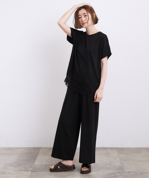 grove(グローブ)の「【持続冷感/SET UP可】ひんやりポンチシリーズ/リラクシーワイドパンツ(その他パンツ・レディース・ブラック/ブラウン系その他・02/03/01/05/04)」の5枚目の写真
