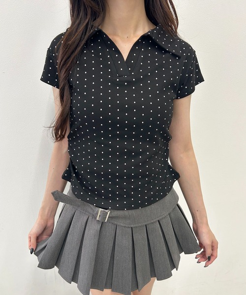 PHILLY(フィリー)の「襟付きドットピチTシャツ(シャツ/ブラウス・レディース・ブラック/ホワイト・FREE)」の2枚目の写真