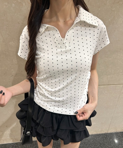 PHILLY(フィリー)の「襟付きドットピチTシャツ(シャツ/ブラウス・レディース・ブラック/ホワイト・FREE)」の3枚目の写真