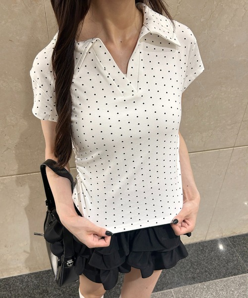 PHILLY(フィリー)の「襟付きドットピチTシャツ(シャツ/ブラウス・レディース・ブラック/ホワイト・FREE)」の4枚目の写真