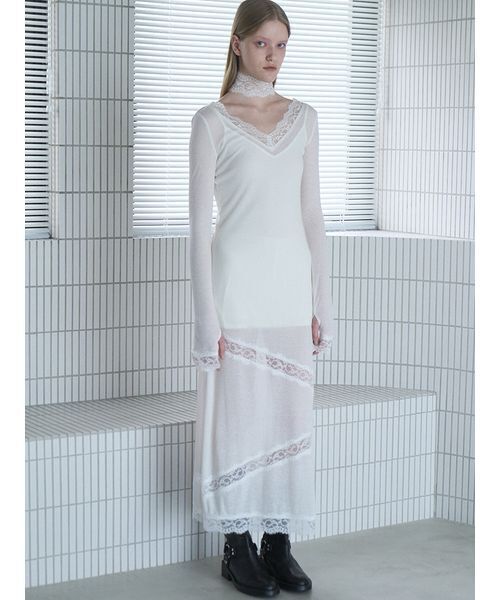SORIN(ソリン )の「Sheer Wool Rib Lace Dress / シアーウールリブレースドレス(ワンピース・レディース・ブラック/オフホワイト/カーキ・38/36)」の19枚目の写真
