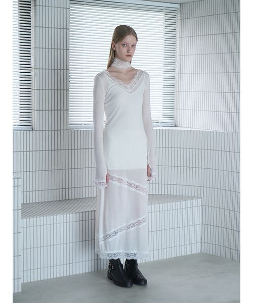 SORIN(ソリン )の「Sheer Wool Rib Lace Dress / シアーウールリブレースドレス(ワンピース・レディース・ブラック/オフホワイト/カーキ・38/36)」の4枚目の写真