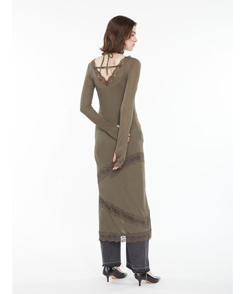 SORIN(ソリン )の「Sheer Wool Rib Lace Dress / シアーウールリブレースドレス(ワンピース・レディース・ブラック/オフホワイト/カーキ・38/36)」の10枚目の写真