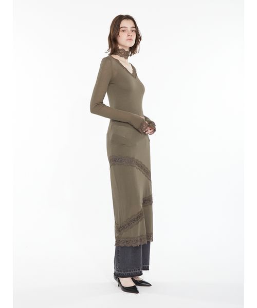 SORIN(ソリン )の「Sheer Wool Rib Lace Dress / シアーウールリブレースドレス(ワンピース・レディース・ブラック/オフホワイト/カーキ・38/36)」の11枚目の写真
