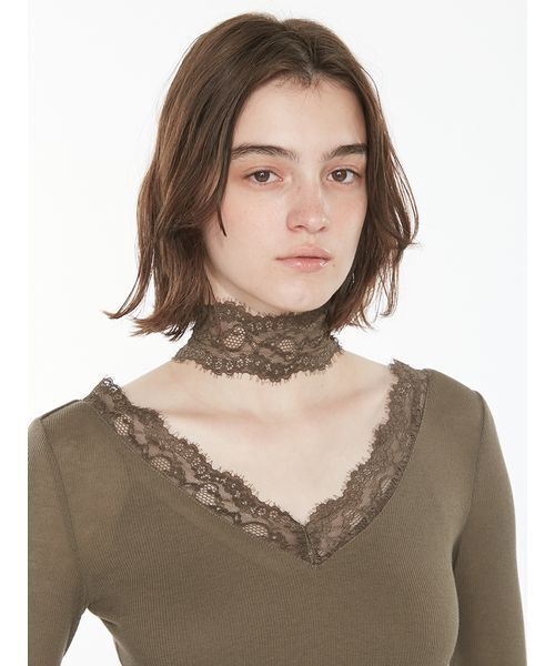 SORIN(ソリン )の「Sheer Wool Rib Lace Dress / シアーウールリブレースドレス(ワンピース・レディース・ブラック/オフホワイト/カーキ・38/36)」の20枚目の写真