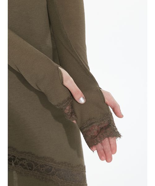 SORIN(ソリン )の「Sheer Wool Rib Lace Dress / シアーウールリブレースドレス(ワンピース・レディース・ブラック/オフホワイト/カーキ・38/36)」の21枚目の写真